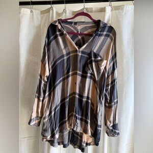 Romantic free people Plaid Button-Up boyfriend ultra soft casual  Beige & Gray